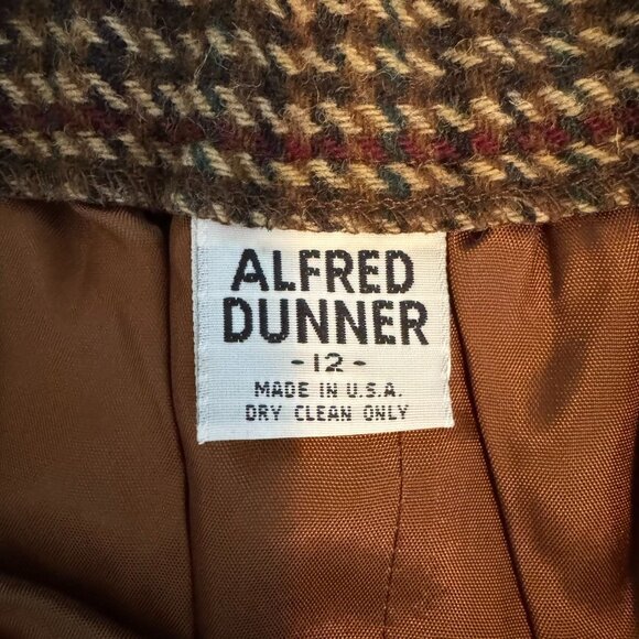 Vintage 70s Alfred Dunner Brown 100% Wool Houndstooth Midi Skirt, Size 12 - Picture 4 of 9